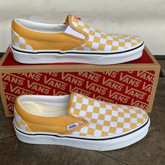 VANS CLASSIC SLIP ON CHECKERBOARD OCHRE/Trwht Men’ - Picture 2 of 12
